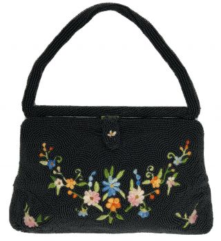 Vintage Evening Hand Bag Purse Glass Seed Bead & Embroidery Hand Made Belgium