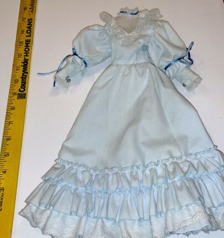 Vintage 18” Porcelain Doll Dress Blue Ruffled Satin Lace