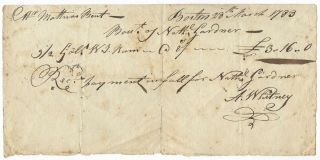 Antique 1783 Handwritten Rum Receipt Liquor Boston Ma Revolutionary War Era