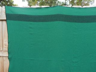 Vintage Ll Bean Kelly Green Wool Twin Blanket Black Stripe Camp Throw 78 X 102