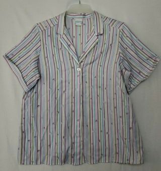 Vtg 70s Levi Strauss & Co Striped Strawberry Print Silky Blouse Shirt (g1)
