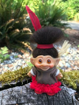 1960s Vintage 3 " Thomas Dam Troll Doll In Totsy Papoose - Nik Outfit