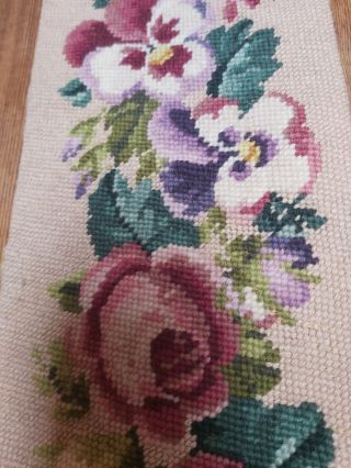Vintage Tapestry Cabbage Roses Pansies Woolwork 46 X 8.  5 " Shabby Chic Hand Emb