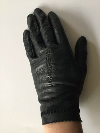 Vintage Black Leather Gloves Womens Size 7 Lux Quality Nwot Unlined