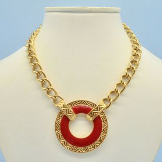 Vintage Necklace Monet 1980s Art Deco Style Enamel 18kt Gold Plated Jewellery