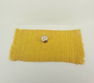 Vintage Mustard Gold Fringed Rug Or Blanket 1:12 Dollhouse Miniature 3 1/2 " X 7 "