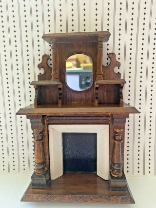 Vintage Furniture Dollhouse Miniature 1:12 Fireplace Mantle Mirrored Shelved