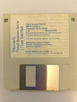 Microsoft Small Business Server 5 Client Add Pack 3.  5 " Floppy Disk Vintage