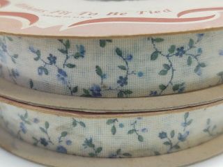 2 Spools Of Vintage Wfr Ribbon 5/8” Wide Tiny Blue Flowers 25 Yards Each Fabric