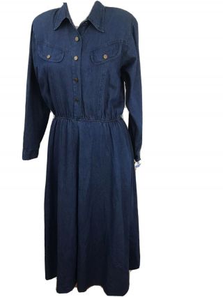 Carol Anderson Womens Size 10 Vintage 80’s Dress Blue Denim Long Sleeve 826c Nwt