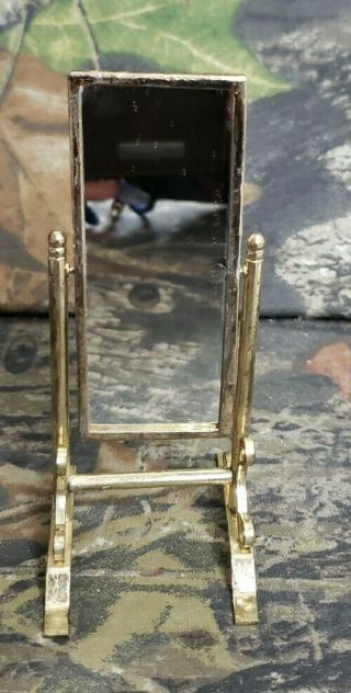 Dollhouse Miniature Cheval Floor Mirror Swivel Brass Frame Vintage Dl