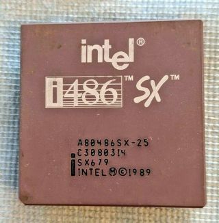 Intel I486 Sx A80486sx - 25 Sx679 Vintage Cpu -,  Gold,  1989