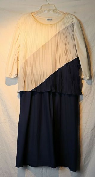 Sandi Dee Vintage 80s White/gray/blue Party Dress Size 24w (drs 206)