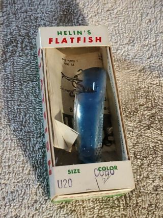 Vintage Helin Flatfish U20 Blue Coho Fishing Lure Box