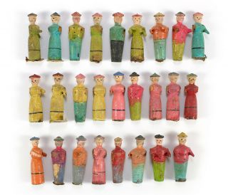 26 Antique Wood Miniature Dolls / Figures,  Germany Or Japan,  1.  25 " Tall,  Painted