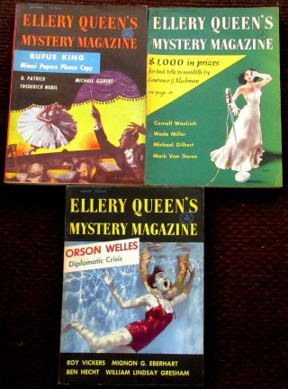 3 - 1st Edition Vintage Ellery Queen Mystery Magazines - Aug Sept Oct 1956