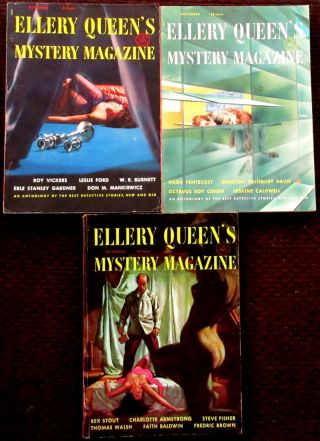 3 - 1st Edition Vintage Ellery Queen Mystery Magazines - Oct Nov Dec1953