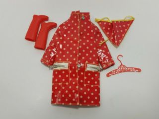 Vintage Barbie " Francie " Polka Dot Rain Coat 1965 With Boots And Hat And Hanger