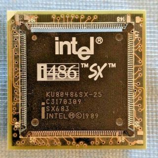 Intel I486 Sx Ku80486sx - 25 Sx683 Vintage Cpu -,  Gold,  1989