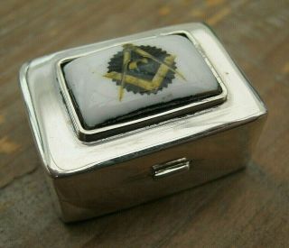 English Hallmarked Sterling Silver & Enamel Masonic Freemasons Box - Vinaigrette