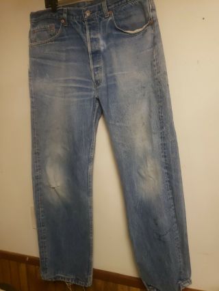 Vintage Levis 501 Button Fly Denim Jeans Shrink To Fit 35 " W 30 " L