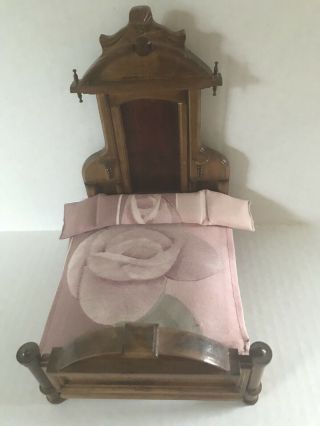 Dollhouse Miniature Ornate Wood Bed High Headboard Antique Look