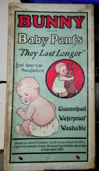 Rare Antique Bunny Baby Pants Empty Box (brooklyn Shield & Rubber,  Ny) 1920s