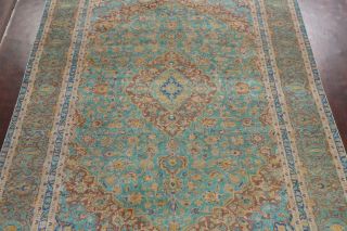 Floral Semi - Antique Turquoise Hand - knotted Area Rug Wool Oriental Carpet 9x12 ft 3
