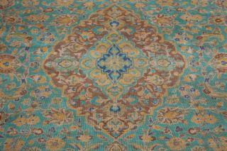 Floral Semi - Antique Turquoise Hand - knotted Area Rug Wool Oriental Carpet 9x12 ft 4