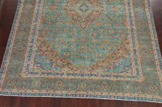 Floral Semi - Antique Turquoise Hand - knotted Area Rug Wool Oriental Carpet 9x12 ft 5