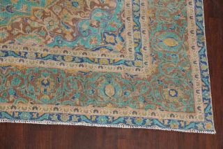 Floral Semi - Antique Turquoise Hand - knotted Area Rug Wool Oriental Carpet 9x12 ft 6