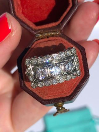 Antique Estate 2 Ctw Diamond 3 - Stone Cocktail Ring Tiffany Pouch Retails £4,  000