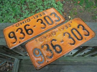 Antique Vintage 1933 Ohio License Plates Matched Set Pair 2 1936 - 303