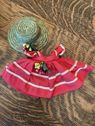 Vintage Vogue Ginny Red Dress Green Straw Hat With Red Berry Trim