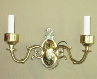 Set Of 2 Baldwin Polished Brass Double Arm Electric Wall Sconces