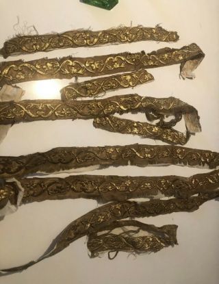 GROUP Of 19th ANTIQUE OTTOMAN TURKISH GOLD METALLIC HAND EMBROIDERY F APPLIQUES 2