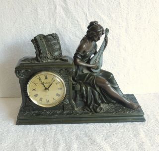Vintage Art Nouveau Style Resin Bronze Effect Julianna Figure Clock