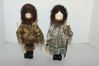 2 Vintage Handmade Alaskan Eskimo Doll By Linda Berget & Made In Alaska