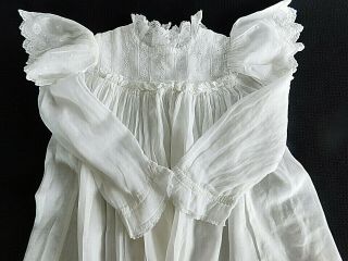White Cotton Long Doll Dress Lace Trim For Antique Bisque Doll