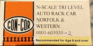 N - scale Model Railroad Car Norfolk And Western N&W Auto Rack Con - Cor 2