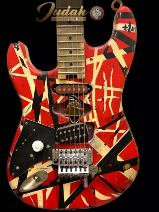 Lefty Evh Striped Series Red/white/black Modified Frankenstrat By Judah Guitars