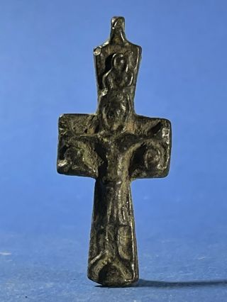 Detailed Ancient Byzantine Bronze Encolpion Cross Pendant - Circa 500 - 1000 Ad