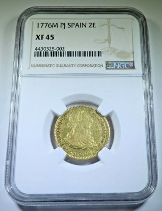 1776 Xf Spanish Gold 2 Escudos Doubloon Ngc Antique 1700s Pirate Treasure Coin