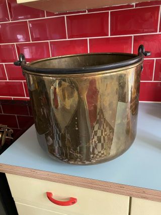 Large Vintage Brass Or Copper Bucket /logs / Planter Inside Or Out
