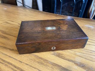 Antique Wooden Box With Brass Plaque & Lock