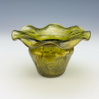 Antique Loetz Iridescent Green Glass - Textured Art Nouveau Vase