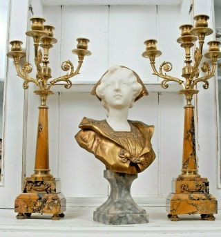 A French Arts And Craft Statue Gilt Bronze And Marble Sculpture Bust Of A Woman