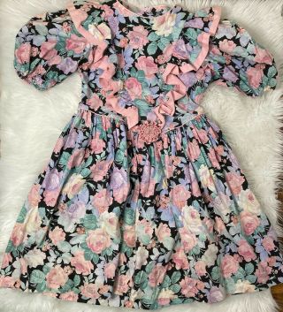 Vintage Ruth Of Carolina Dress Size 7 Floral Ruffles Spring Time