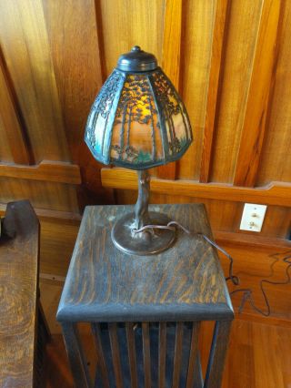 Handel Pine Landscape Desk Lamp 1of 2 Available,  Mission Arts And Crafts