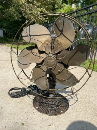 Antique Emerson Electric Fan,  Model 12666 Ribbed Base Six Blade Brass Oscillator